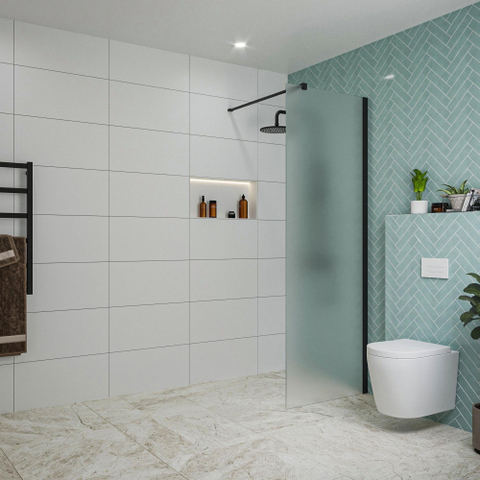 FugaFlow Eccelente Vetro inloopdouche badkamer - 70x200cm - mat glas - wandarm - mat zwart SW1125041
