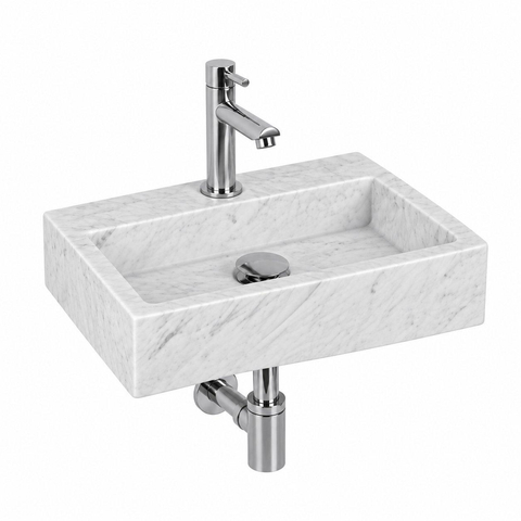 Fortifura Fuente fonteinset – rechthoekig – 38x24x8 cm – marmer wit – kraan RVS SW1111482