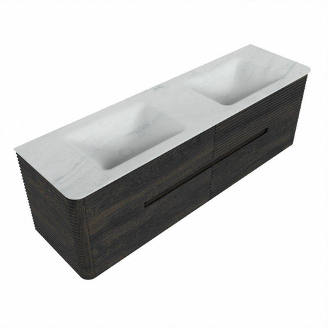 Mondiaz CIRO-DLUX Badkamermeubelset - 160x45x50cm - Solid surface wastafel Opalo - 2 wasbak Dubbel - zonder kraangaten - 4 lades - Shadow SW1532431