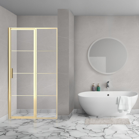 Aqua Vista Nisdeur - 90x200cm - 8mm - helder nano coating glas - frame - geborsteld messing SHOWROOMMODEL SHOW26962