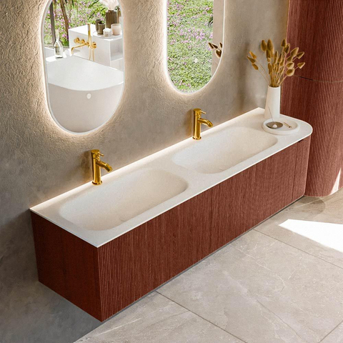 Mondiaz KURVE Ensemble de meubles de salle de bains - 175x46x40cm - 2 tiroirs - 1 porte - vasque solid surface - double / gauche - 2 trous de robinet - Ruby SW1415337