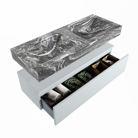 MONDIAZ ALAN - DLUX Badkamermeubelset - 120cm - onderkast - Clay - 1 lade - vrijhangende wastafel - 2 wasbakken - 2 kraangaten - Lava SW808788