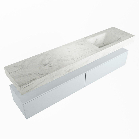 Mondiaz ALAN-DLUX Ensemble de meuble - 200cm - meuble Clay mat - 2 tiroirs - Lavabo Cloud Opalo suspendu - vasque Droite - 1 trou de robinet SW807064