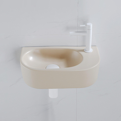 QeramiQ Fuente fonteinset – halfrond – 40x21.5x12 cm – keramiek beige – kraangat rechts – mat witte kraan SW1232807