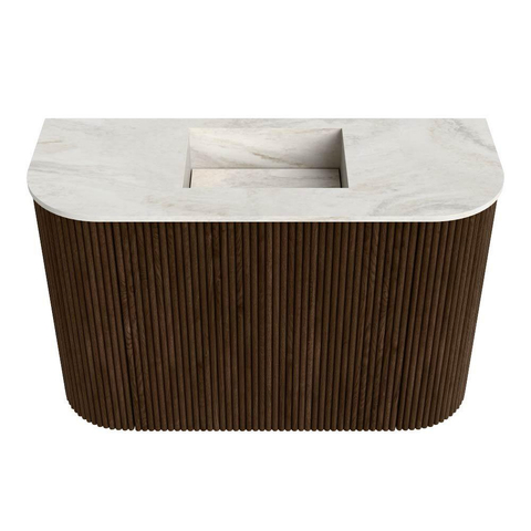 Mondiaz JOYA-DLUX 63.2cm toiletmeubel - ronding links en rechts kleur Walnut - Wastafel FAYE positie Midden Zonder kraangat kleur Ostra. SW1422690