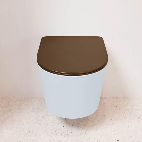 Mondiaz LAVIE WC suspendu – sans bride – 36 x 53 cm – avec abattant softclose – Clay (bleu clair/gris), abattant Rust (brun) SW1208697