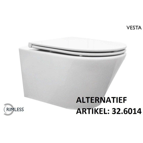 Wiesbaden Vesta Wandcloset - rimless - met Flatline toiletzitting - softclose en quickrelease - glans wit SW95715