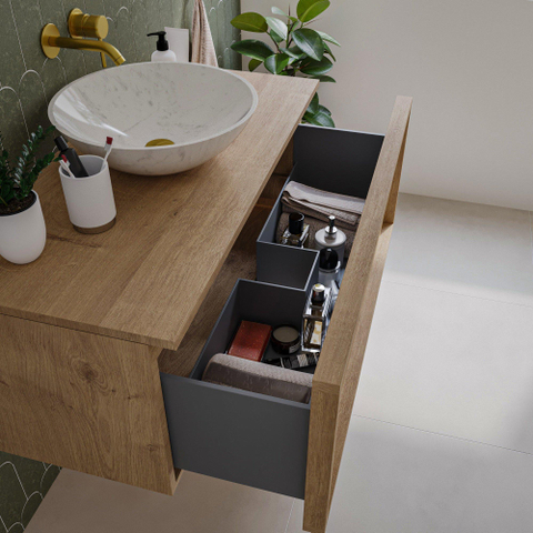 Saniclass Holz Frame Meuble de salle de bain - 100x45x40cm - plan de toilette - sans trous de robinet - 1 tiroirs - Chêne Natural SW1436754