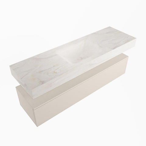 Mondiaz ALAN-DLUX Ensemble de meuble - 150cm - meuble Linen mat - 1 tiroir - Lavabo Cloud Ostra suspendu - vasque Centre - 1 trou de robinet SW807122