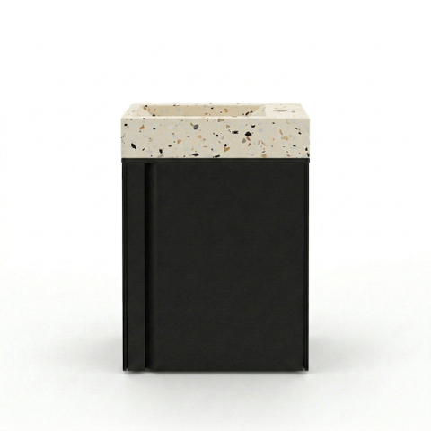 Saniclass Chaci Toiletmeubelset - 40x65cm - 1 deur - 1 kraangat - rechts - fontein terrazzo - mat zwart SW1482368