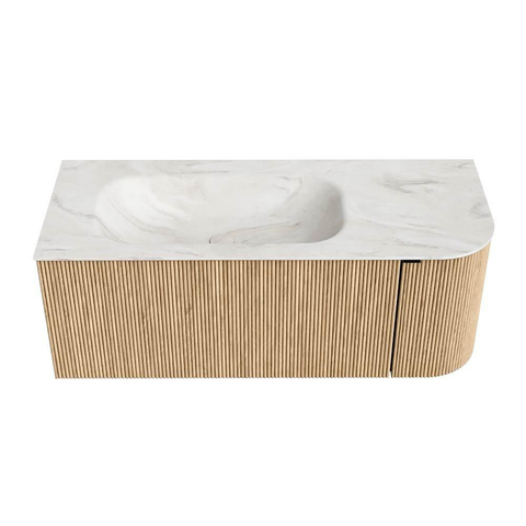 MONDIAZ KURVE-DLUX Meuble de salle de bains 115cm avec module 25 R couleur Chêne avec 1 tiroir et 1 porte. Lavabo BIG SMALL gauche 1 trou de robinet couleur Ostra. SW1137744
