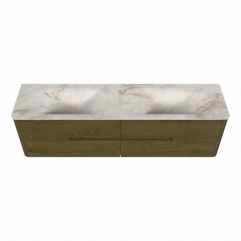 Mondiaz CIRO-DLUX Meuble de salle de bains - 180x45x50cm - Plan-vasque solid surface Frappe - 2 vasques double - 2 trous de robinet - 4 tiroirs - Dusk SW1532853