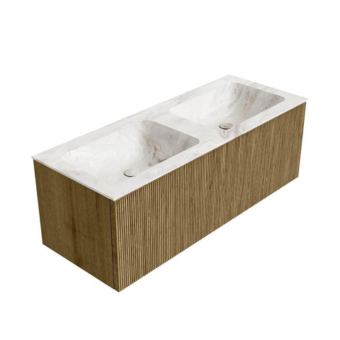 Mondiaz KURVE-DLUX Ensemble de meubles de salle de bains - 120x46x40cm - 1 tiroir - lavabo solid surface - double - 2 trous de robinet - Dusk SW1415016