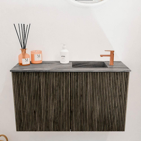 Mondiaz JOYA-DLUX 70cm toiletmeubel - kleur Shadow - Wastafel FAYE positie Rechts 1 kraangat kleur Sombra. SW1425188