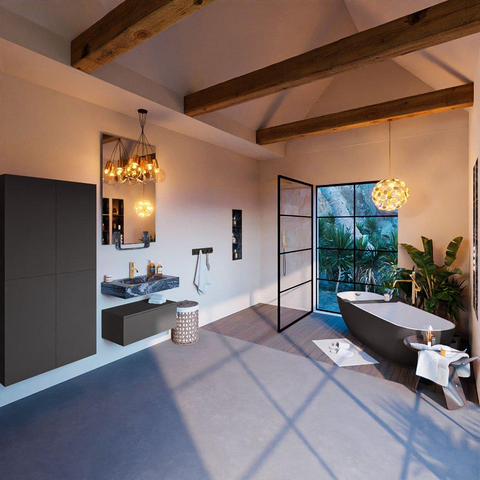 Mondiaz ALAN-DLUX Ensemble de meuble - 70cm - meuble Dark grey mat - 1 tiroir - Lavabo Cloud Lava suspendu - vasque Centre - 1 trou de robinet SW808111