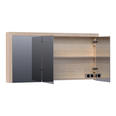 BRAUER Rise armoire de toilette – 139 x 70 x 15 cm – sans éclairage – 3 portes, portes-miroir double face – Chêne blanc SW371816