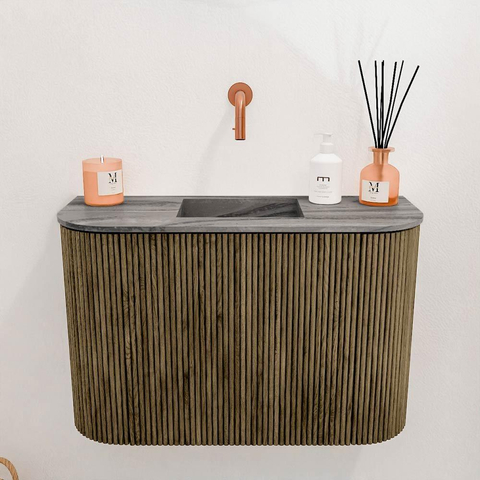 Mondiaz JOYA-DLUX 63.2cm meuble de toilette - arrondis gauche et droite couleur Dusk - Vasque FAYE position Milieu Sans trou de robinet couleur Sombra. SW1426174