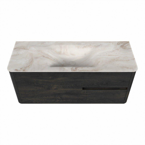 Mondiaz CIRO-DLUX Meuble de salle de bains - 120x45x50cm - Plan vasque solid surface Frappe - 1 lavabo Central - 1 trou de robinet - 2 tiroirs - Shadow SW1532007