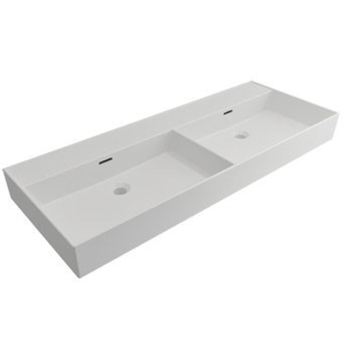 Plieger Kansas wastafel - dubbel - 0 kraangaten - overloop - 120x46.6cm - mat wit SW205958