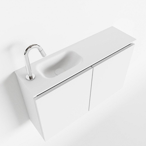 MONDIAZ TURE Toiletmeubel 80x23x50cm met 1 kraangaten 2 deuren talc mat Wastafel Eden links Solid Surface Wit SW474873