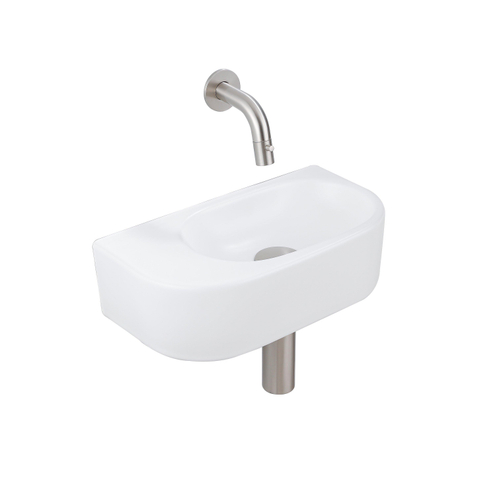 QeramiQ Fuente pack lave-mains – demi-rond – 40 x 21,5 x 12 cm – céramique blanc mat – robinet inox brossé SW1233099