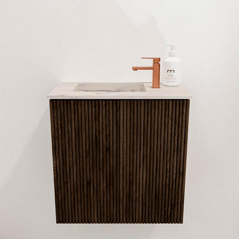 Mondiaz JOYA-DLUX Meuble de toilette 40cm - couleur Walnut - Vasque FAYE position Gauche 1 trou de robinet couleur Nata. SW1424469