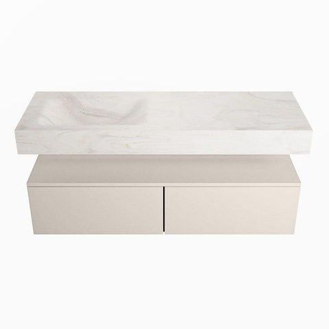 Mondiaz ALAN-DLUX Ensemble de meuble - 130cm - meuble Linen mat - 2 tiroirs - Lavabo Cloud Ostra suspendu - vasque Gauche - 1 trou de robinet SW807071