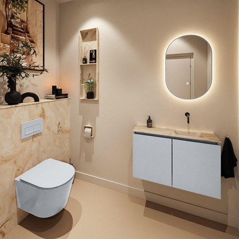 MONDIAZ TURE-DLUX 80cm meuble de toilettes Clay. EDEN lavabo Frappe position à droite. Sans trou de robinet. SW1102708