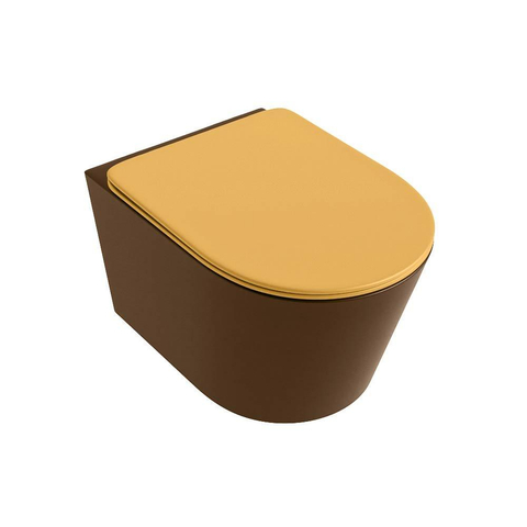 Mondiaz LAVIE hangtoilet – spoelrandloos – 36 x 53 cm – met softclose zitting – Rust (bruin), zitting Ocher (geel) SW1208678