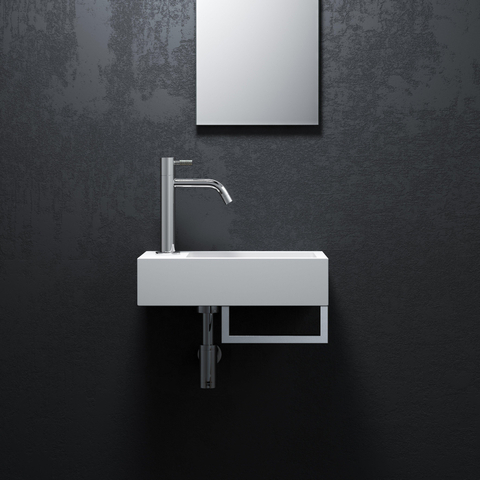 Clou Flush 3 lave-mains 36x18cm trou de robinet à gauche avec porte-serviettes aluite Blanc mat SW102686