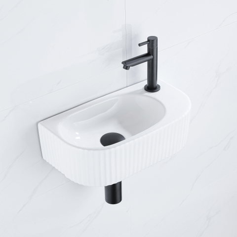 QeramiQ Blend fonteinset – halfrond – 40x21.5x12 cm – keramiek wit glans – mat zwarte kraan SW1232883
