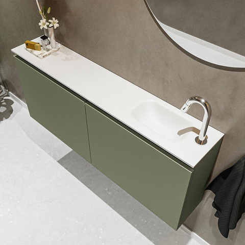 MONDIAZ TURE Toiletmeubel 120x23x50cm met 1 kraangaten 2 deuren army mat Wastafel Eden rechts Solid Surface Wit SW475026