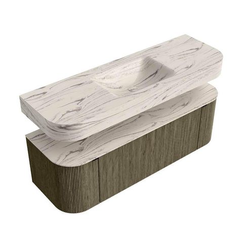 MONDIAZ THOR-DLUX 140cm badmeubel ronding links + rechts kleur Shadow met 1 lade en 2 deuren. Vrijhangende wastafel CLOUD Midden zonder kraangat kleur Nata. SW1464267