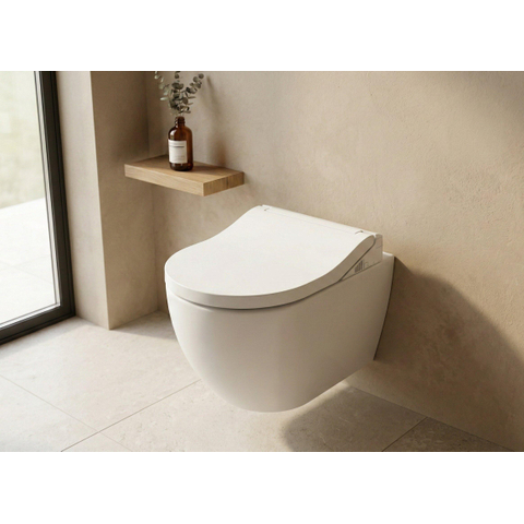 Bidetwash Optima douche-wc-zitting met wandcloset – set – compact 36,5x51 cm – glans wit SW1576442