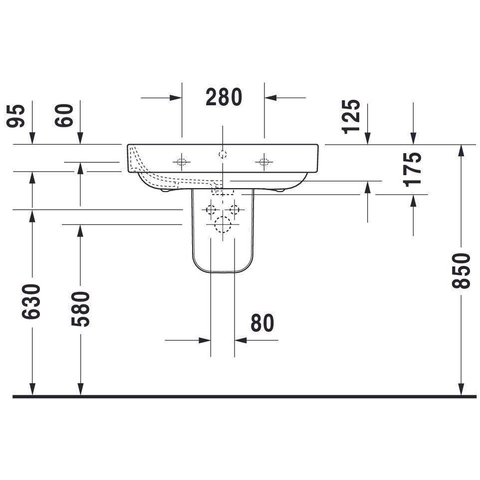 Duravit Happy D.2 Wastafel - met overloop - met 1 kraangat - 65x50cm - wit SW54260