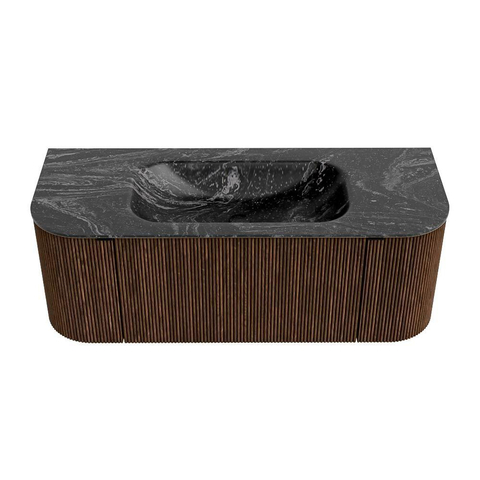 MONDIAZ KURVE-DLUX Meuble de salle de bains 120 cm avec module 25 Len R couleur Walnut avec 1 tiroir et 2 portes. Lavabo BIG SMALL central sans trou de robinet couleur Lava. SW1137207