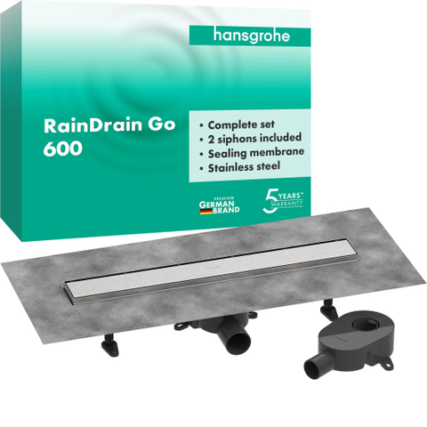 Hansgrohe RainDrain Go Douchegoot - 60cm - standaard/vlakke installatie - betegelbaar - brushed stainless steel SW1590419