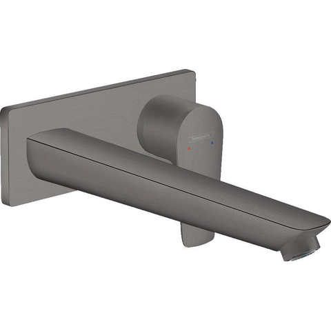 Hansgrohe Talis e Eengreeps wastafelmengkraan - afbouwdeel - voor wandmontage plaat - voorsprong 225 mm en PushOpen - afvoerplug - geborsteld zwart chroom SW297643