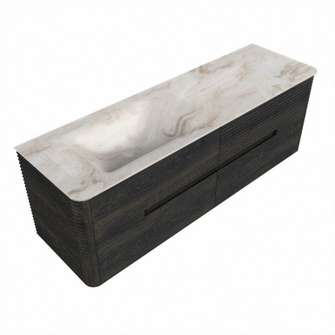 Mondiaz CIRO-DLUX Badkamermeubelset - 150x45x50cm - Solid surface wastafel Frappe - 1 wasbak Links - zonder kraangaten - 4 lades - Shadow SW1532163
