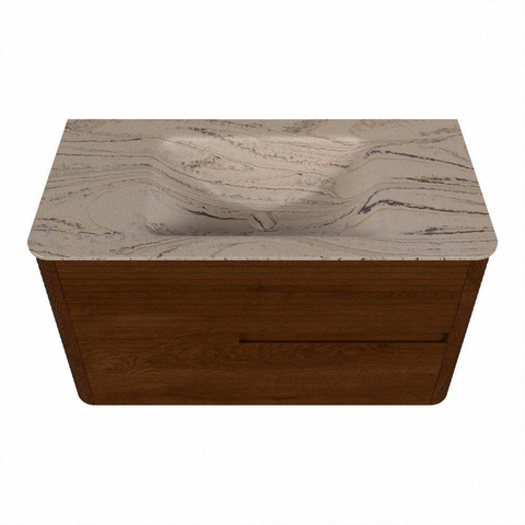 Mondiaz CIRO-DLUX Meuble de salle de bains - 90x45x50cm - Plan vasque solid surface Arena - 1 vasque au milieu - sans trous de robinetterie - 2 tiroirs - Ruby SW1531906