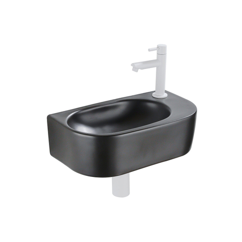 QeramiQ Fuente pack lave-mains – demi-rond – 40 x 21,5 x 12 cm – céramique noir mat – robinet blanc mat SW1232805