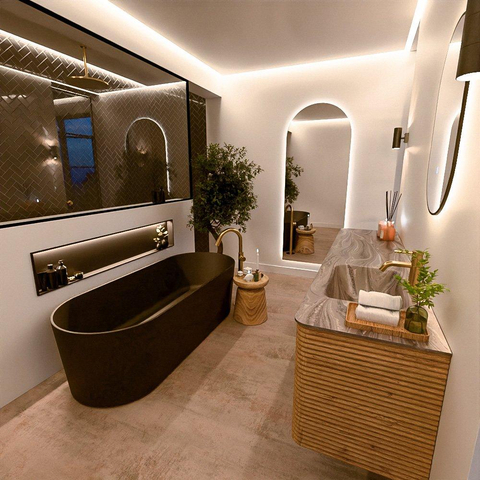 Mondiaz CIRO-DLUX Badkamermeubelset - 190x45x50cm - Solid surface wastafel Sombra - 1 wasbak Rechts - 1 kraangat - 4 lades - Oak SW1531269
