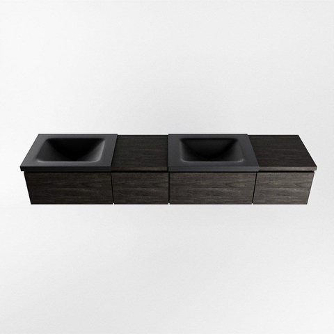MONDIAZ BUKLA 200cm ensemble de meuble avec module 40 gauche couleur Marron Foncé avec 4 tiroirs. Lavabo CLOUD double 2 trous de robinet couleur Urban. SW1382234