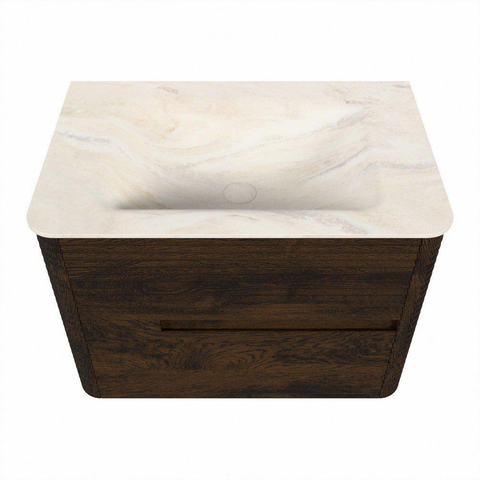 Mondiaz CIRO-DLUX Badkamermeubelset - 70x45x50cm - Solid surface wastafel Ostra - 1 wasbak Midden - zonder kraangaten - 2 lades - Walnut SW1530347