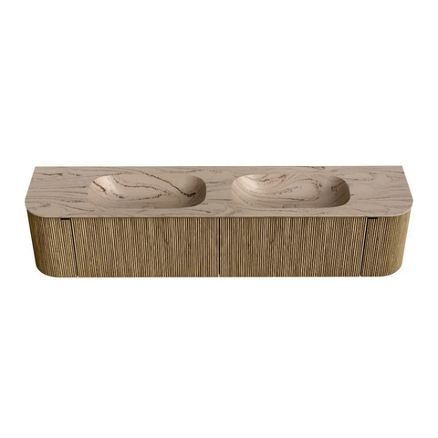 MONDIAZ KURVE-DLUX Meuble de salle de bains 200cm arrondi gauche + droite couleur Dusk avec 2 tiroirs et 2 portes. Lavabo STOR SMALL Double 2 trous de robinet Arena. SW1431441