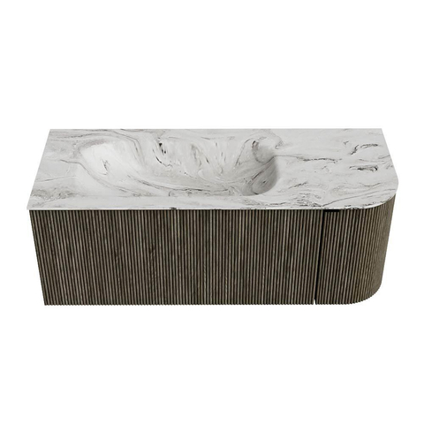 Mondiaz KURVE-DLUX Badkamermeubelset - 115x46x40cm - 1 lade - 1 deur - wastafel solid surface - links - 1 kraangat - Shadow SW1414543