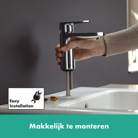 Hansgrohe Vernis Blend 1 greeps wastafelkraan - 70 met trekwaste - hoogglans chroom SW651624