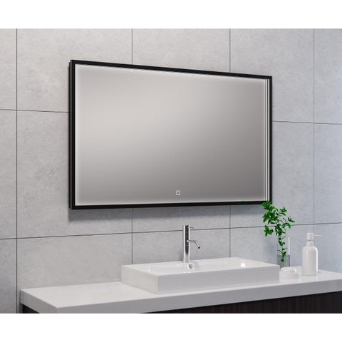 Wiesbaden Avi Spiegel rechthoek - met LED dimbaar en spiegelverwarming - 100x60cm - mat zwart SW373498
