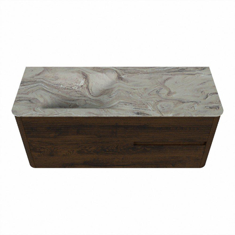 Mondiaz CIRO-DLUX Badkamermeubelset - 120x45x50cm - Solid surface wastafel Glace - 1 wasbak Links - zonder kraangaten - 2 lades - Walnut SW1530267
