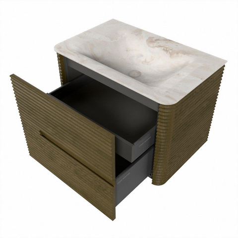 Mondiaz CIRO-DLUX Badkamermeubelset - 70x45x50cm - Solid surface wastafel Frappe - 1 wasbak Midden - 1 kraangat - 2 lades - Dusk SW1532801